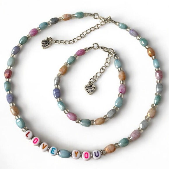 Pink and Blue Beaded Necklace - Picture 2 of 7